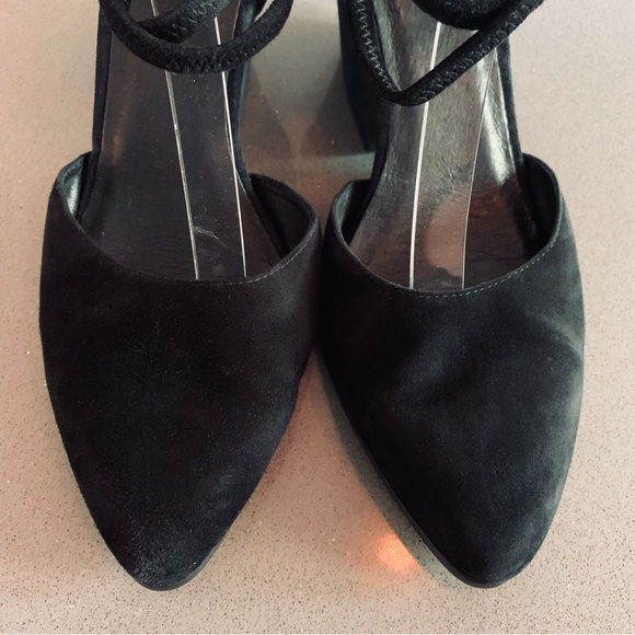 Eileen Fisher sz 10 Tilda Black Suede Rear Zip Stacked Heel Pumps Wedges Straps - Picture 7 of 11